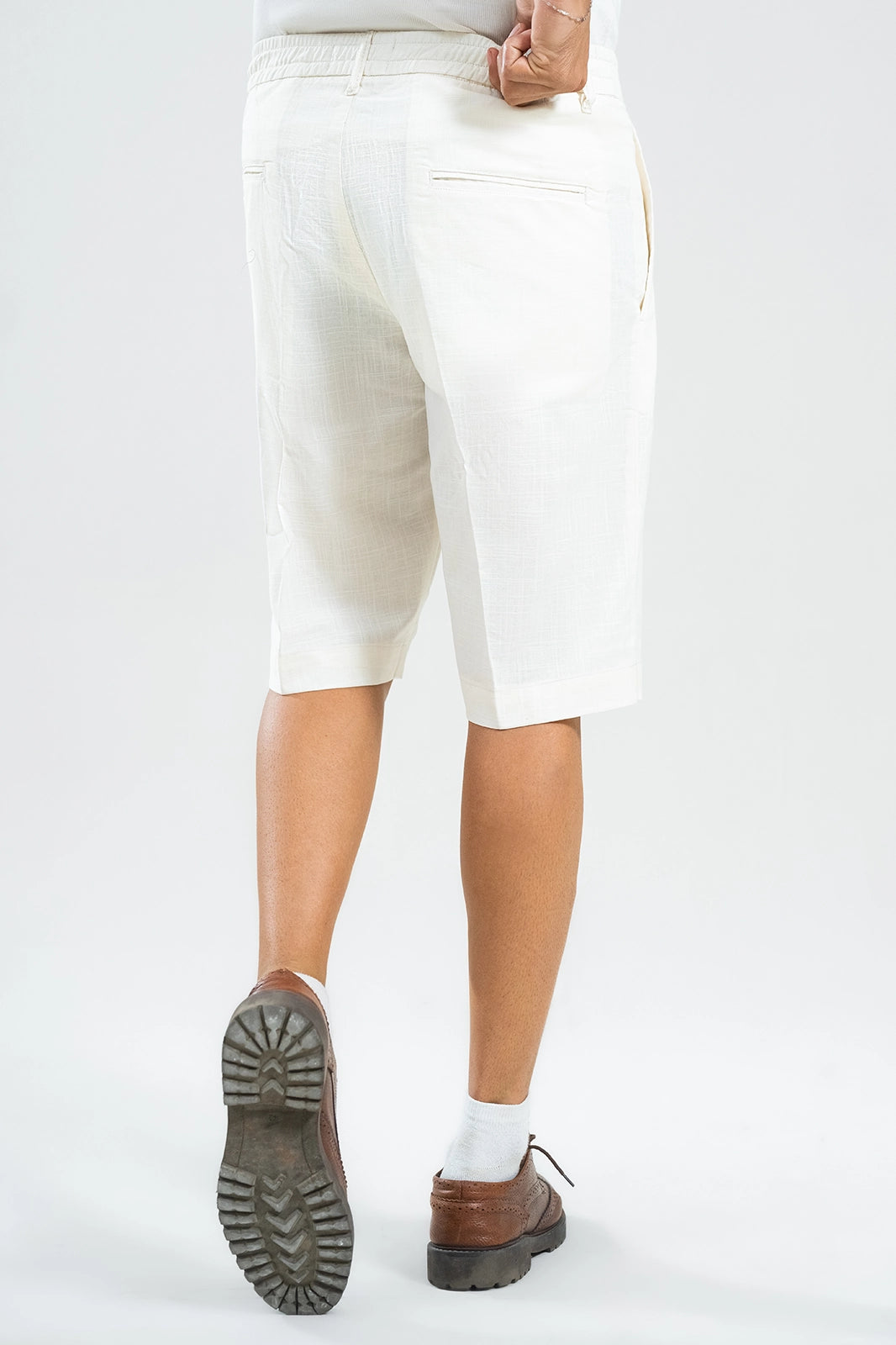Ivory White Textured Linen Shorts