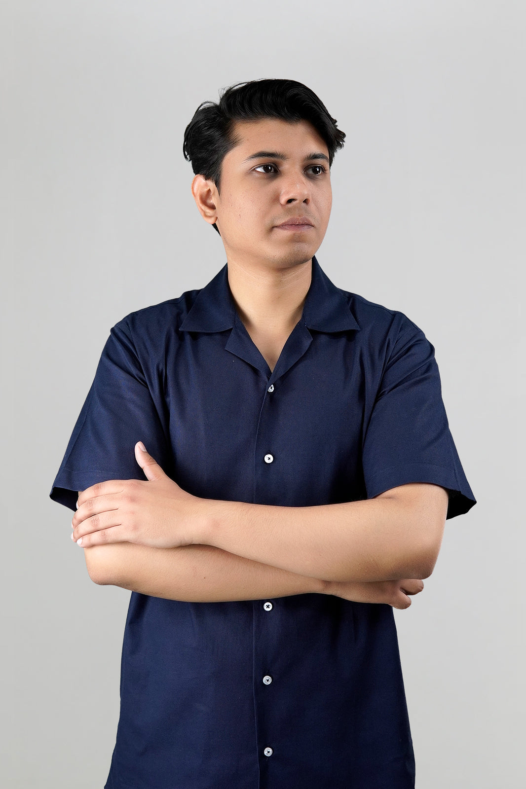 Deep Navy Irish Linen Cuban Collar Shirt