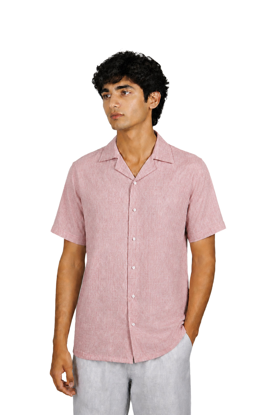 Red & White Striped Textured Cuban Shirt