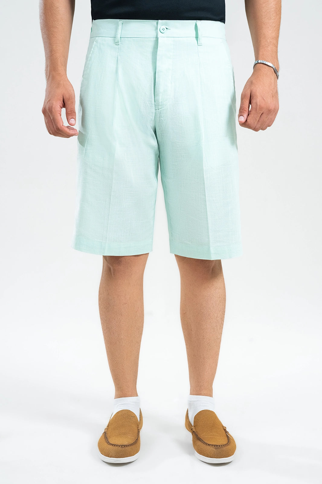Sage Mist Textured Linen Shorts