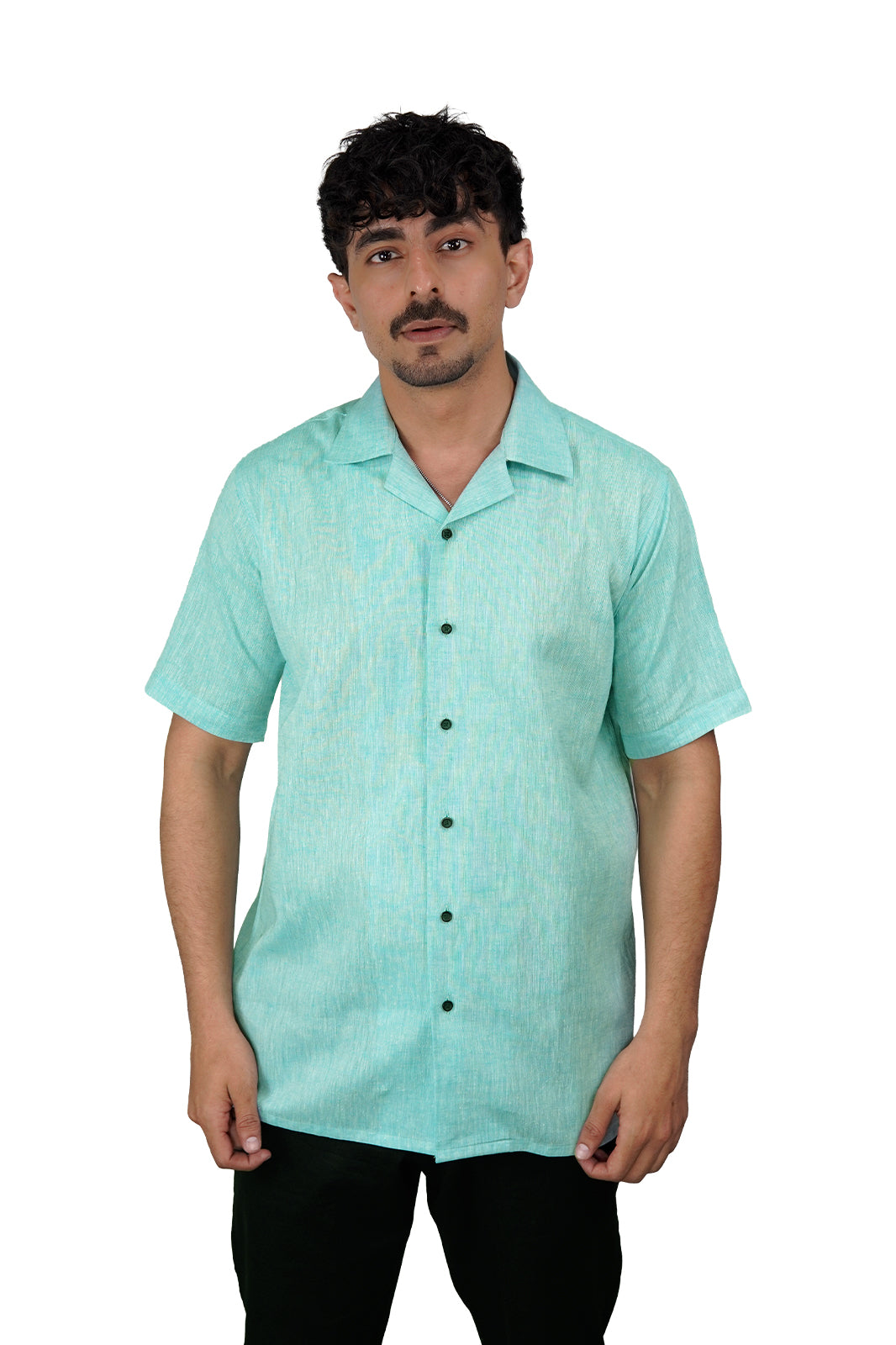 Sea Green Irish Linen Cuban Collar Shirt