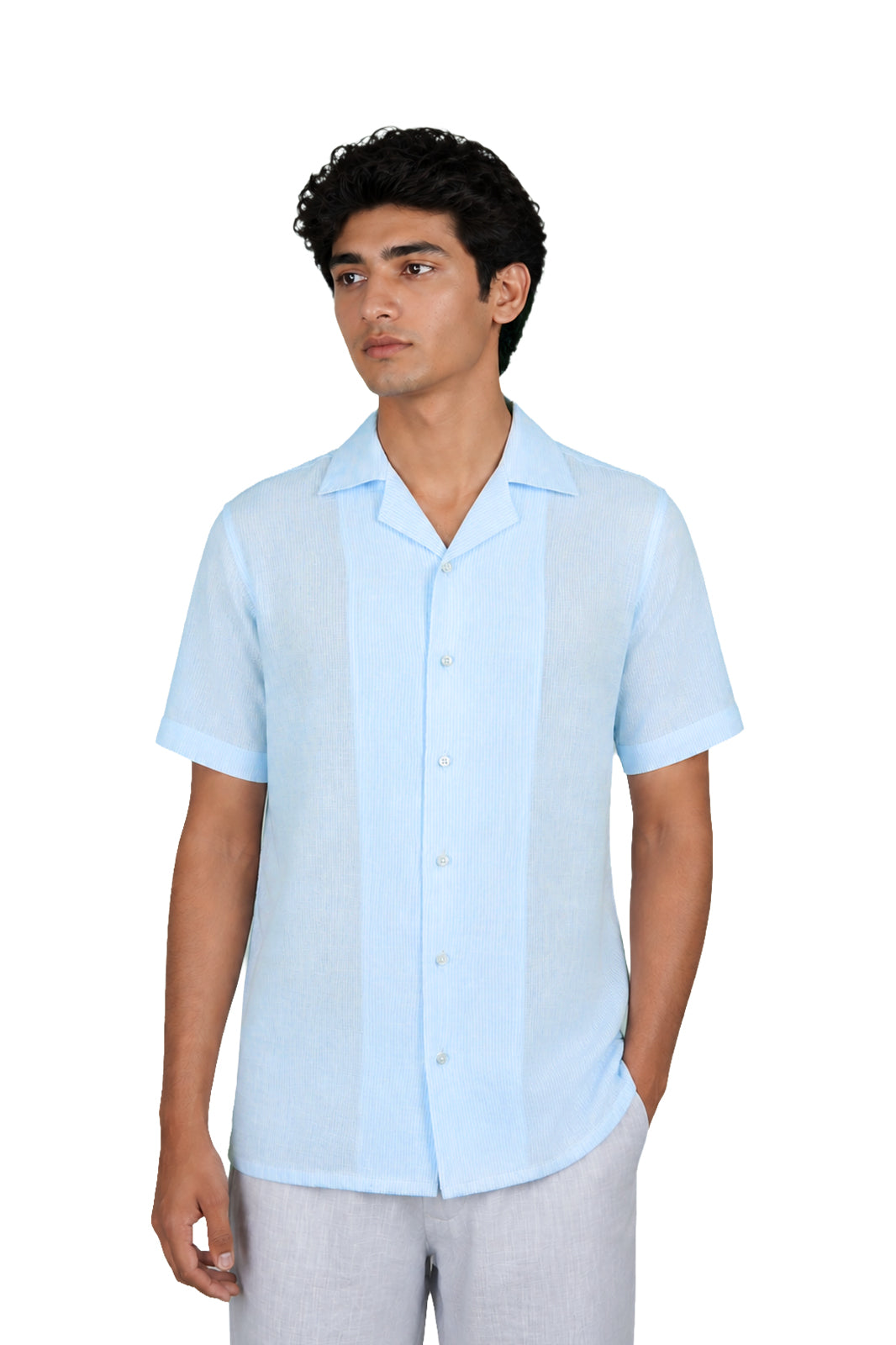 Sky Blue & White Stripe Irish Linen Cuban Shirt