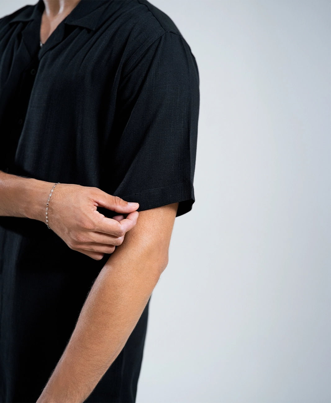 Midnight Black Irish Linen Cuban Collar Shirt
