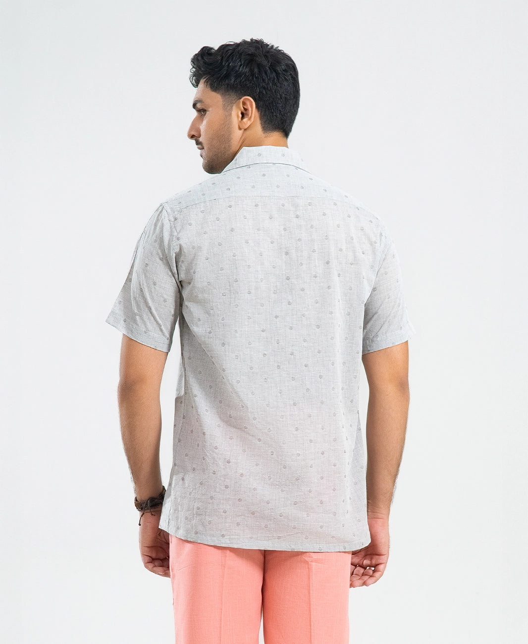 Cream & Brown Self-Textured Irish Cuban Shirt