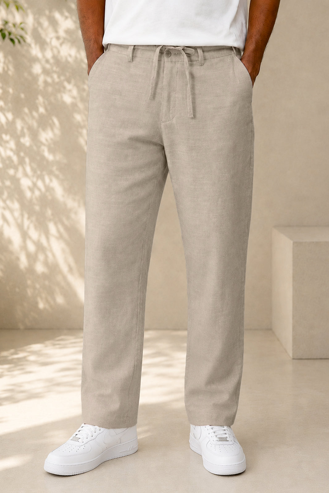 Light Peach Irish Linen Tailored Trousers
