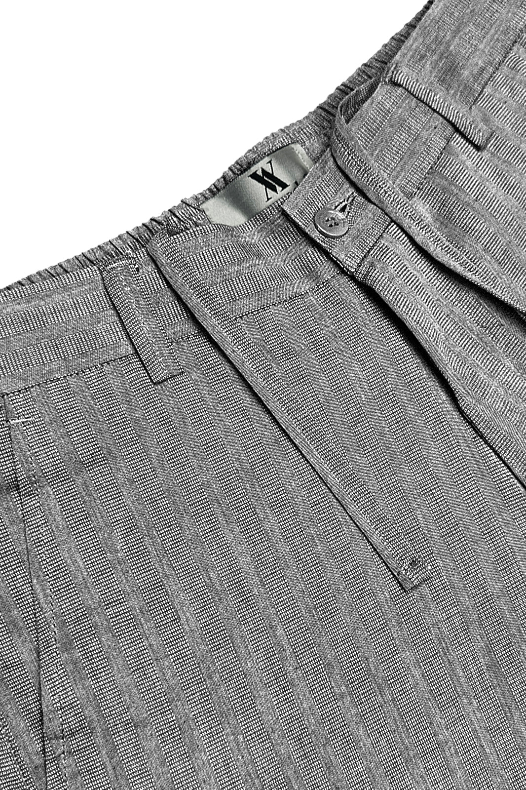 Grey Stripe Textured Irish Linen Trousers