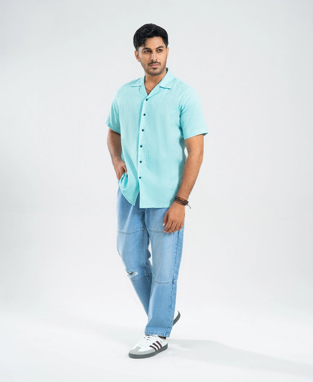 Sea Green Irish Linen Cuban Collar Shirt