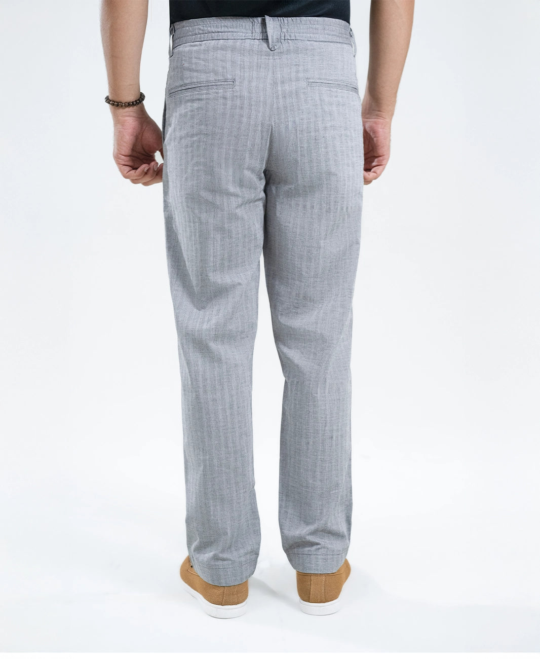 Grey Stripe Textured Irish Linen Trousers