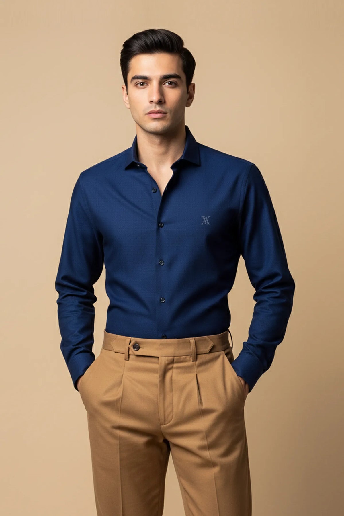 Dark Navy Self Texture Formal Shirt