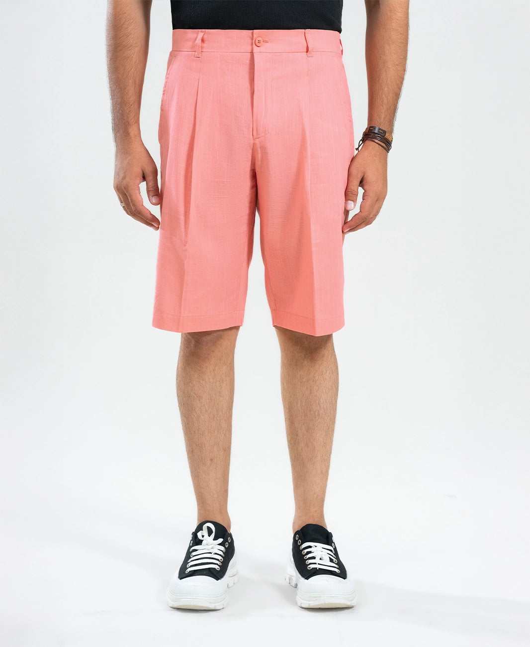 Desert Peach Textured Linen Shorts