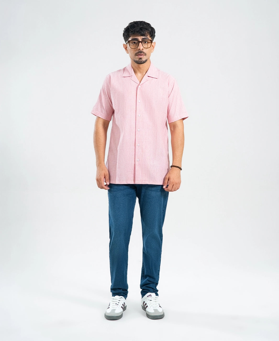 Red & White Striped Textured Cuban Shirt