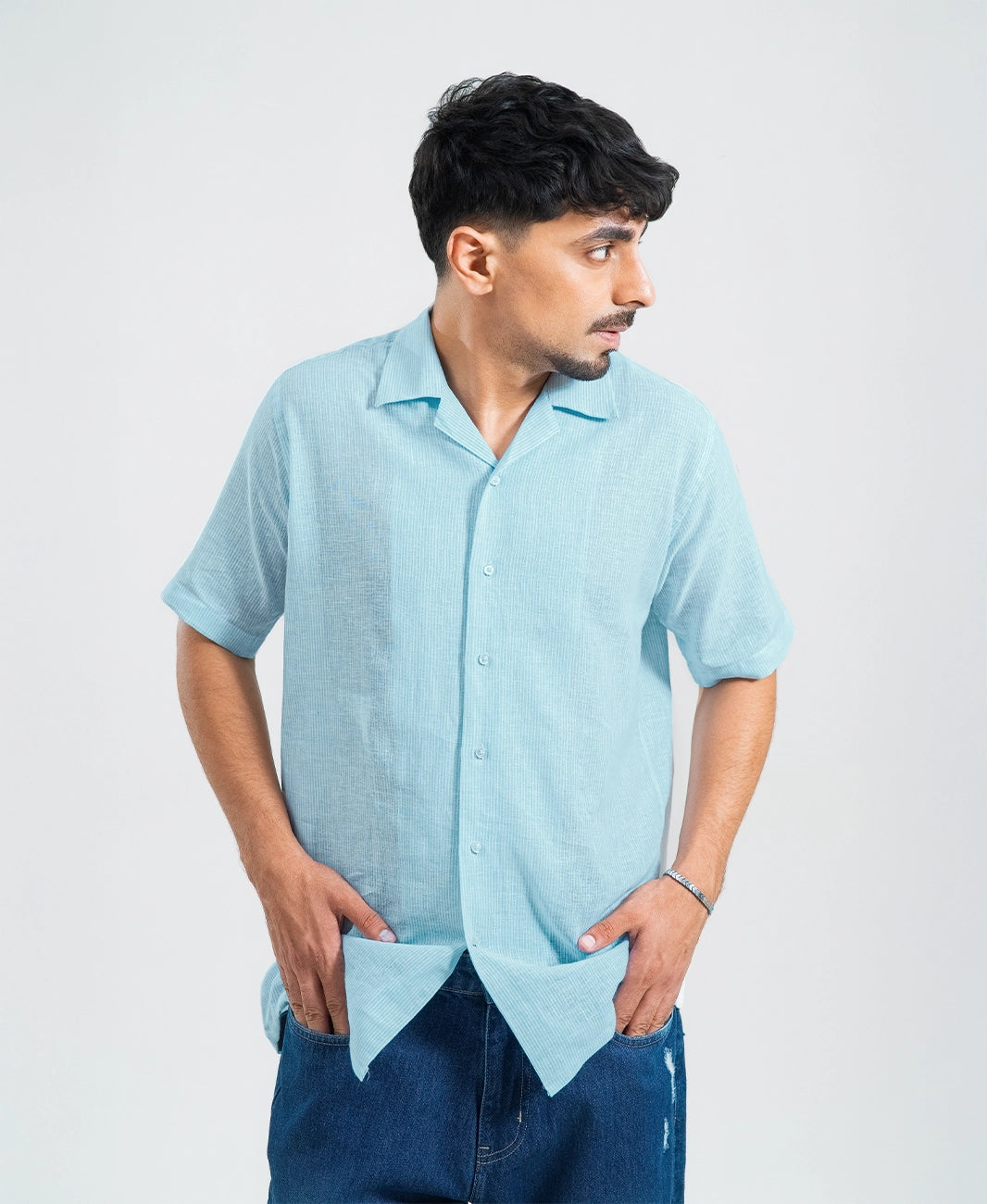 Sky Blue & White Stripe Irish Linen Cuban Shirt