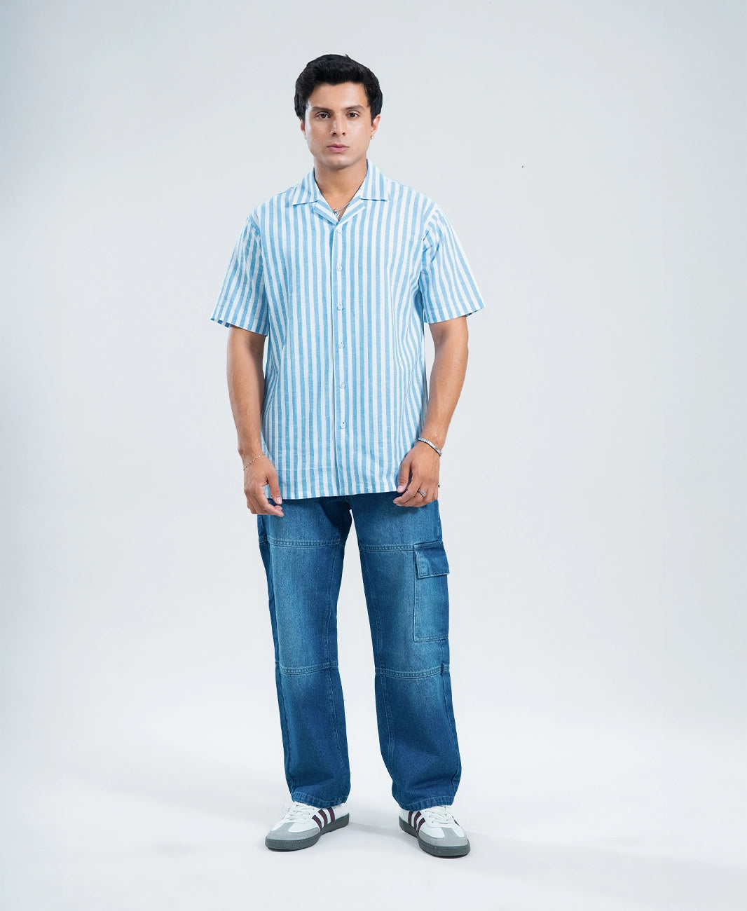Classic Royal & White Striped Irish Linen Cuban Shirt