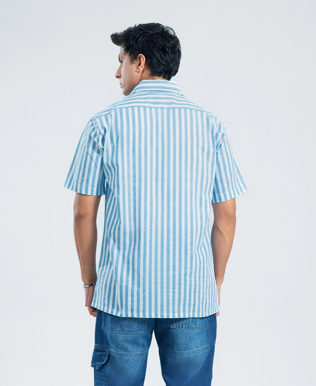 Classic Royal & White Striped Irish Linen Cuban Shirt