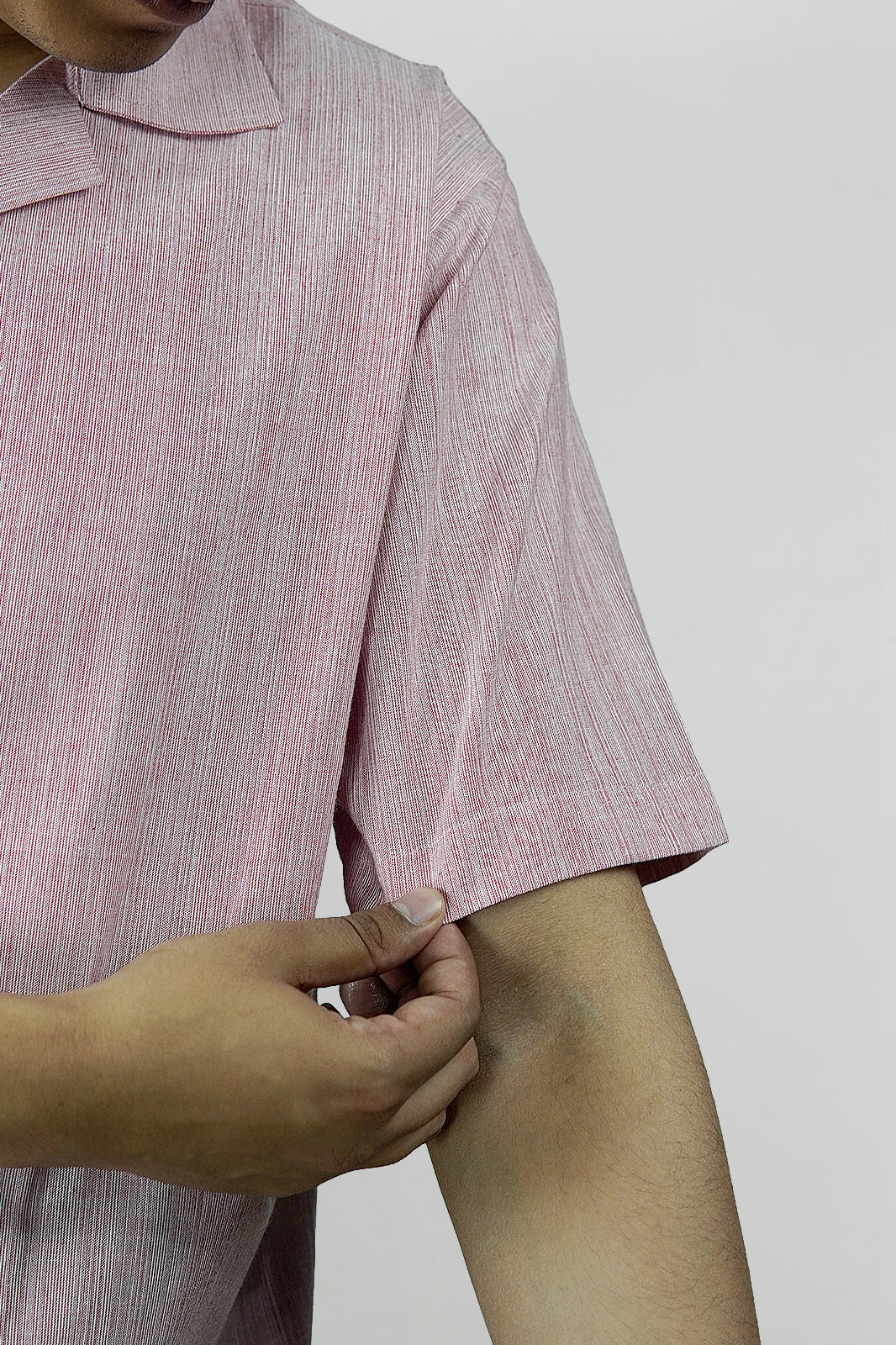 Red & White Striped Textured Cuban Shirt