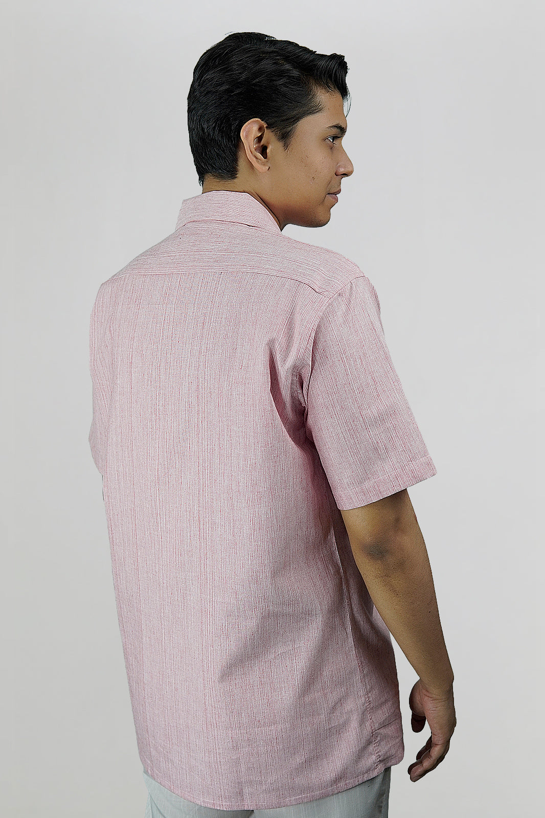 Red & White Striped Textured Cuban Shirt