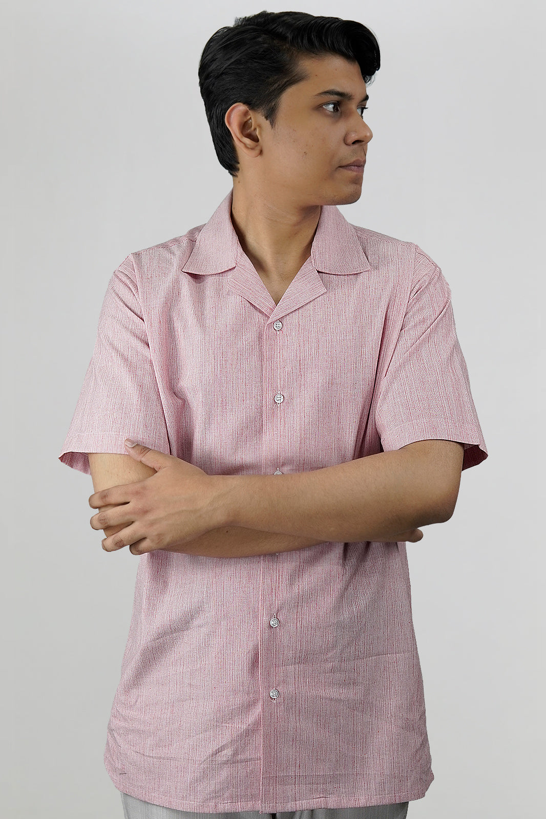 Red & White Striped Textured Cuban Shirt