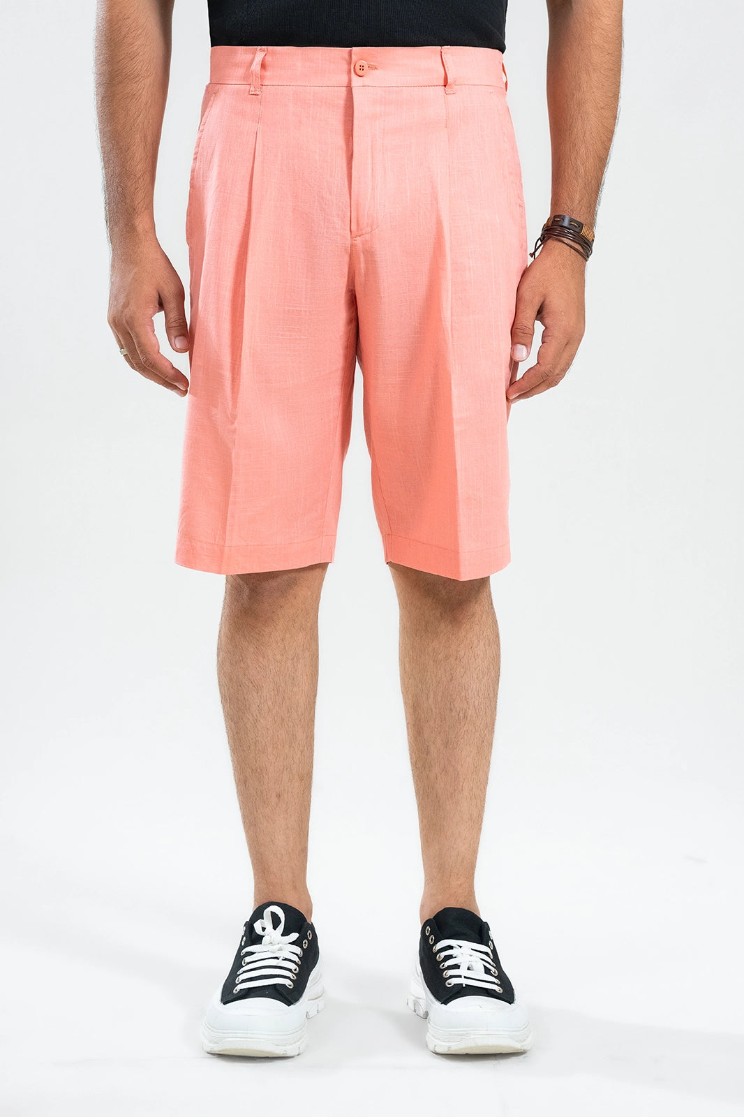 Desert Peach Textured Linen Shorts