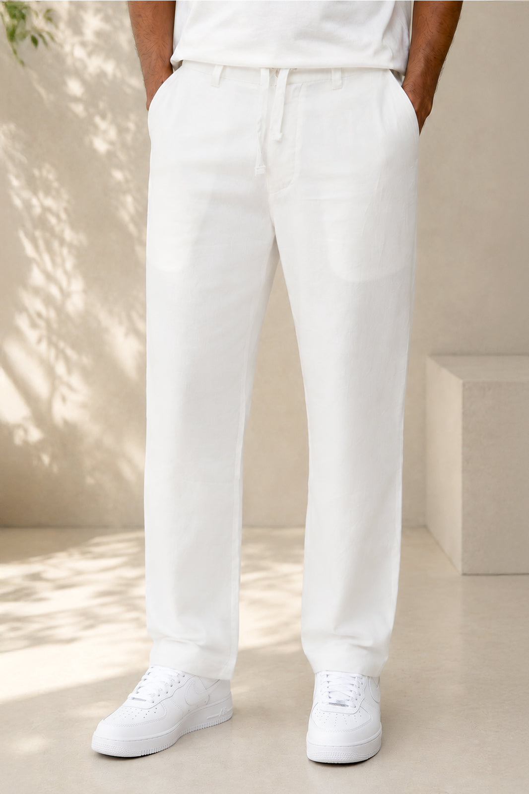 Egg White Irish Linen Slim-Fit Trousers