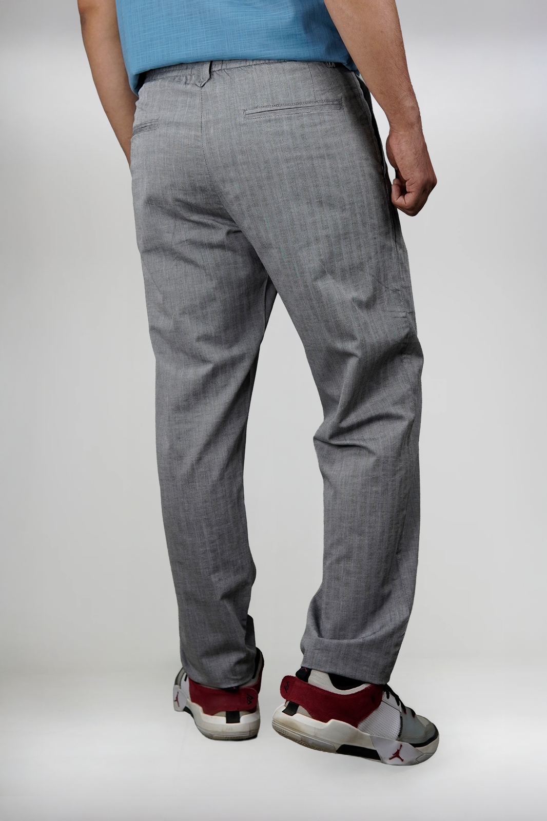Grey Stripe Textured Irish Linen Trousers
