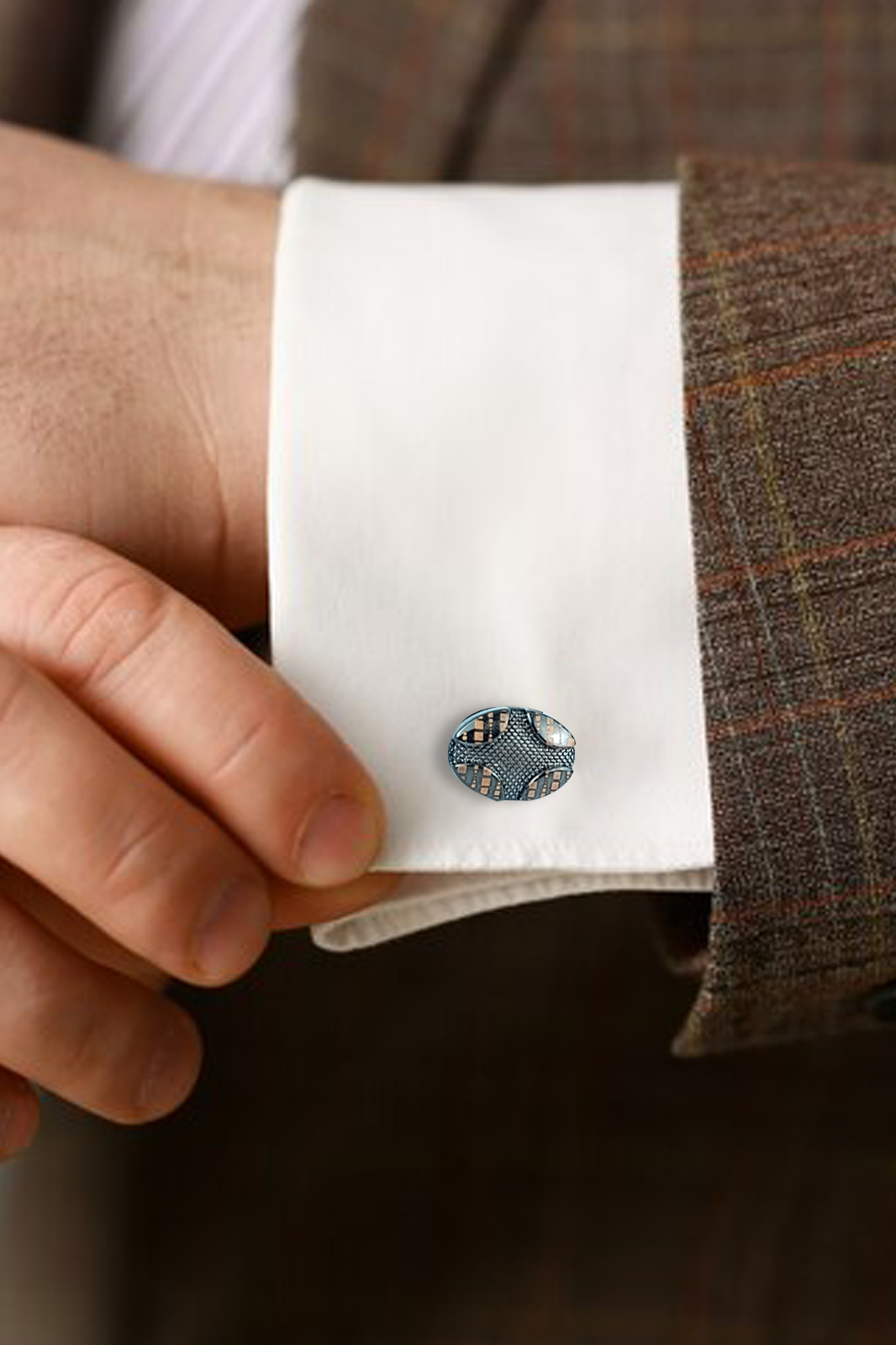 Contemporary Gunmetal & Bronze Textured Oval Cufflinks (Cufflink 466)