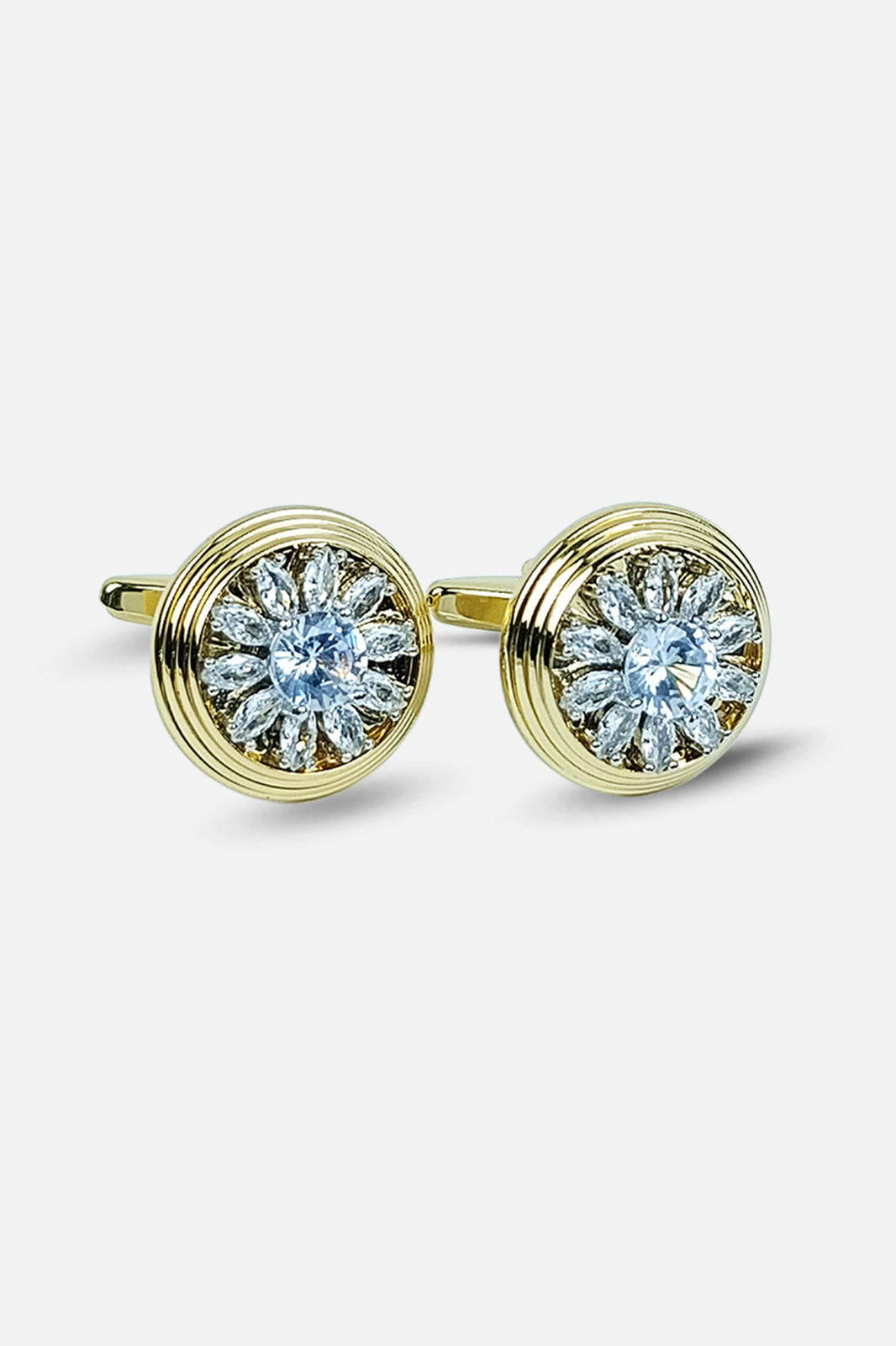 Elegant Gold Ridged Crystal Sunburst Cufflinks (Cufflink 478)