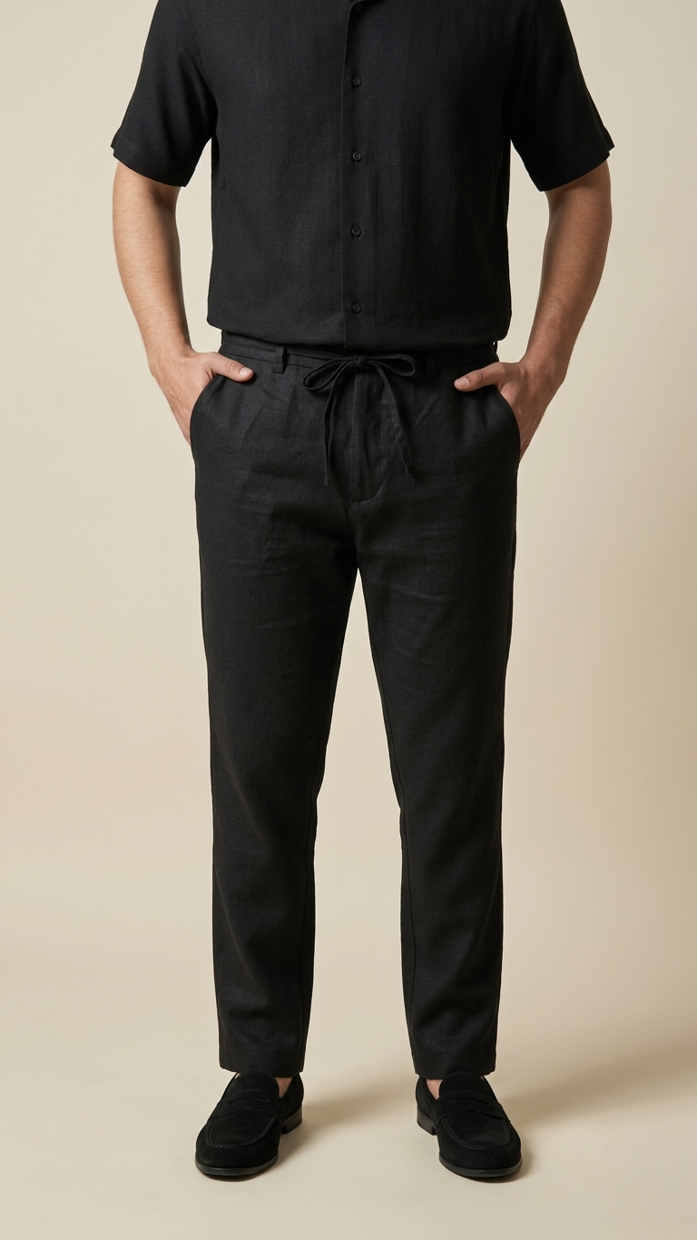 Classic Black Irish Linen Trousers
