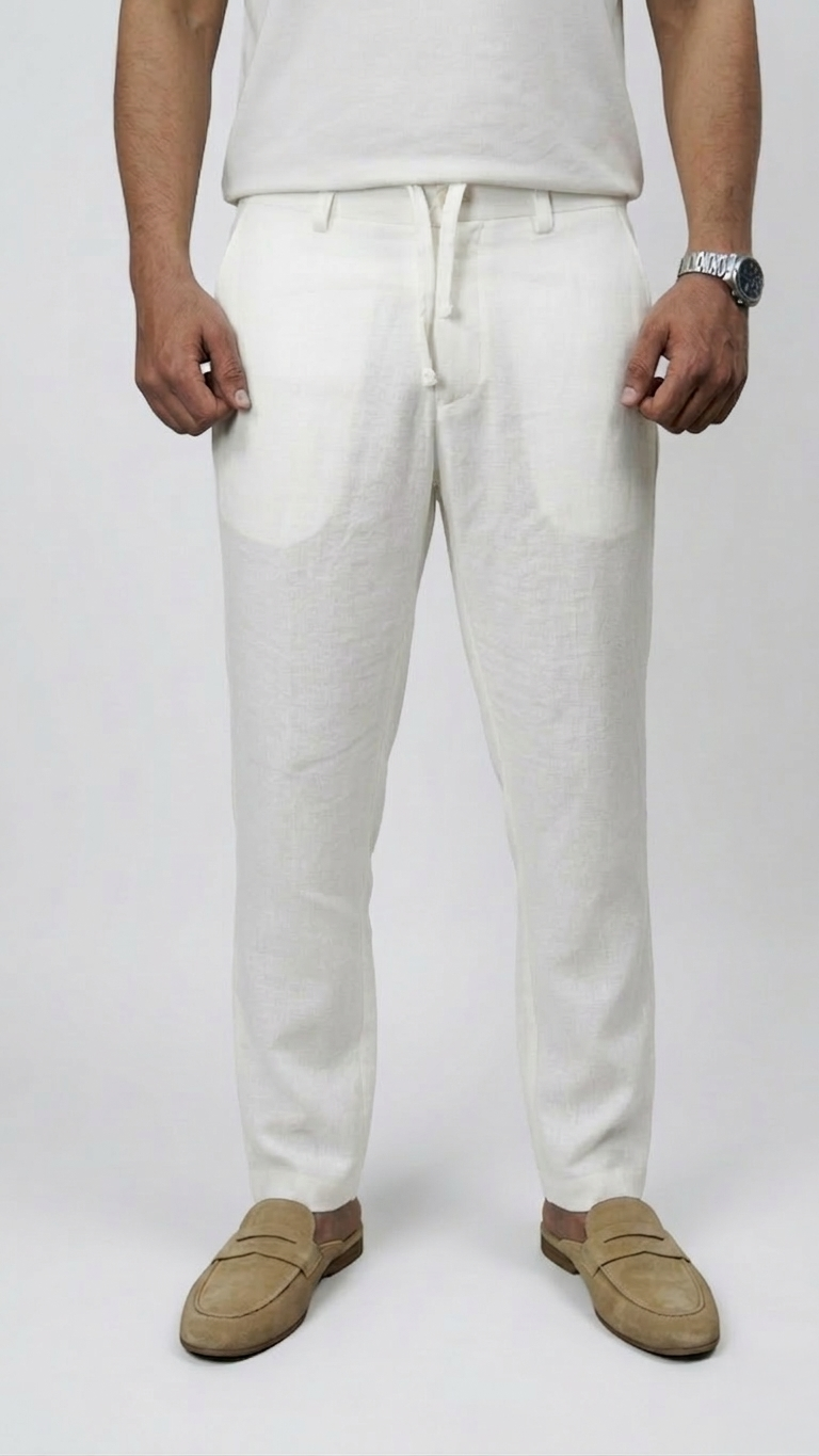 Egg White Irish Linen Slim-Fit Trousers