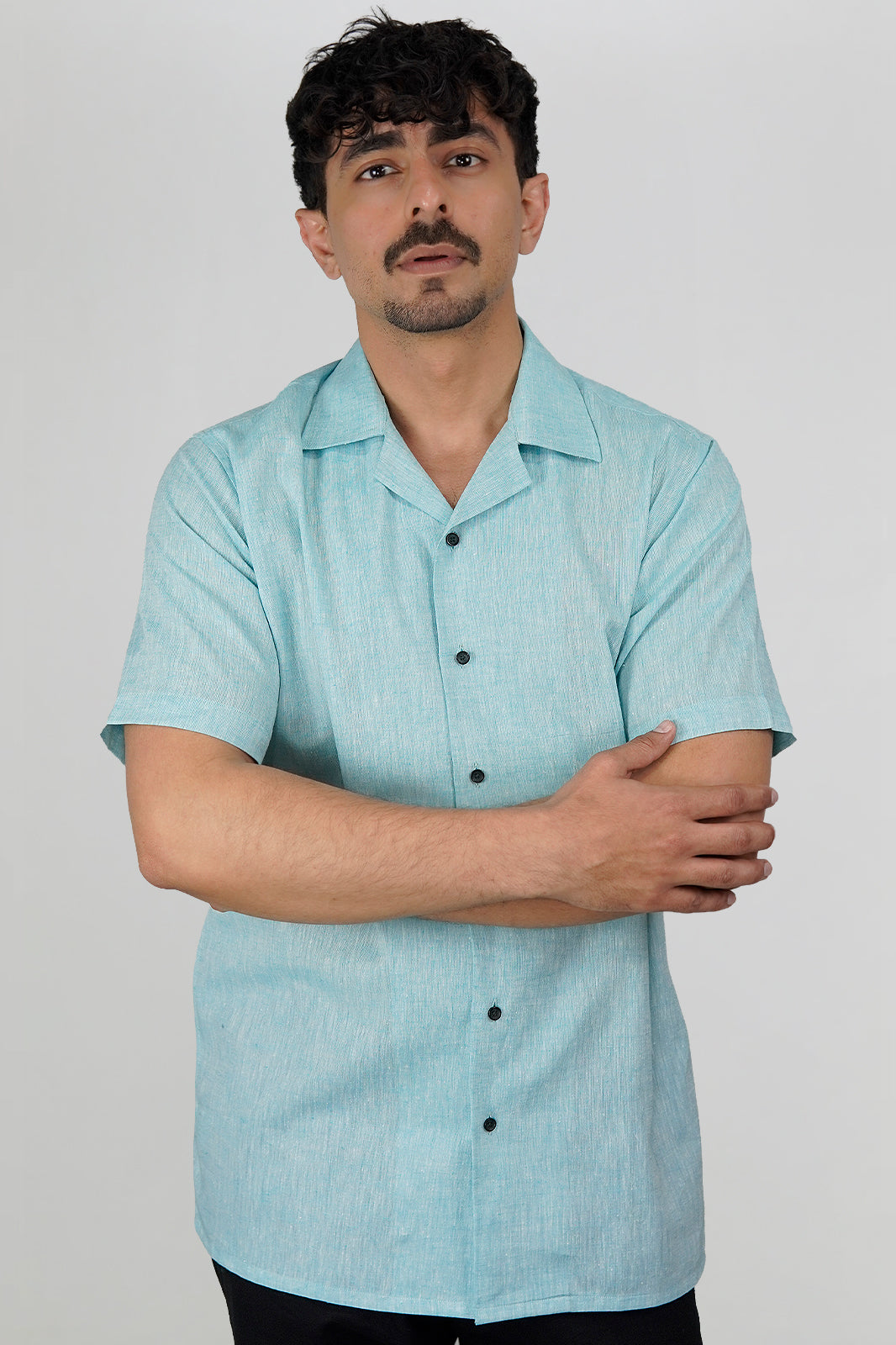 Sea Green Irish Linen Cuban Collar Shirt