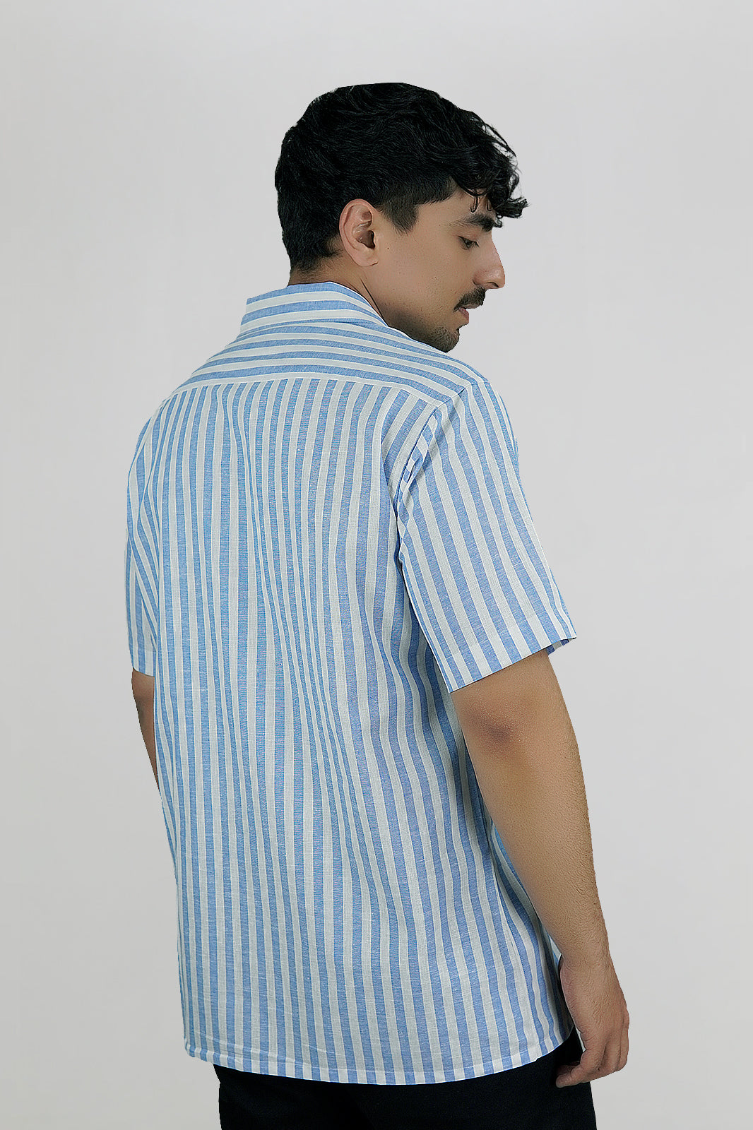 Classic Royal & White Striped Irish Linen Cuban Shirt