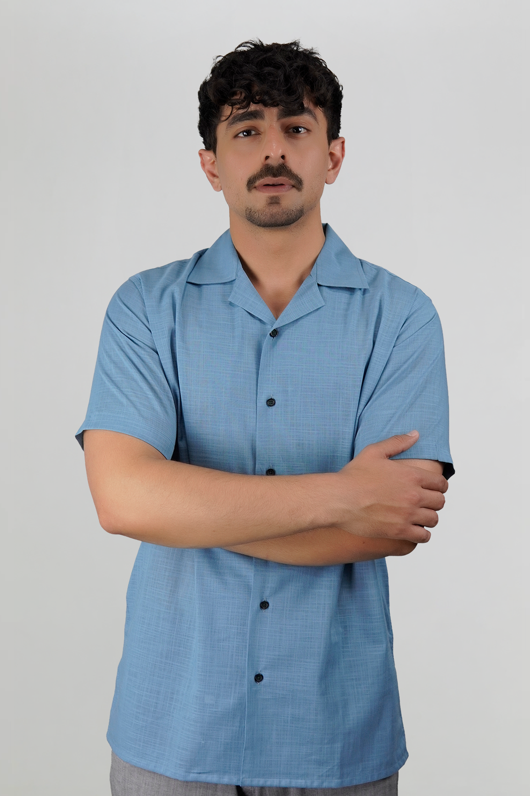 Light Turquise Irish Linen Cuban Collar Shirt