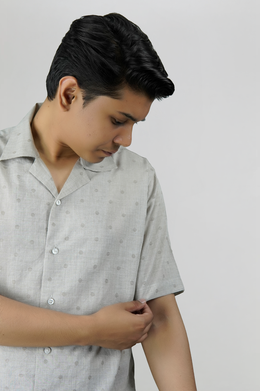 Cream & Brown Self-Textured Irish Cuban Shirt