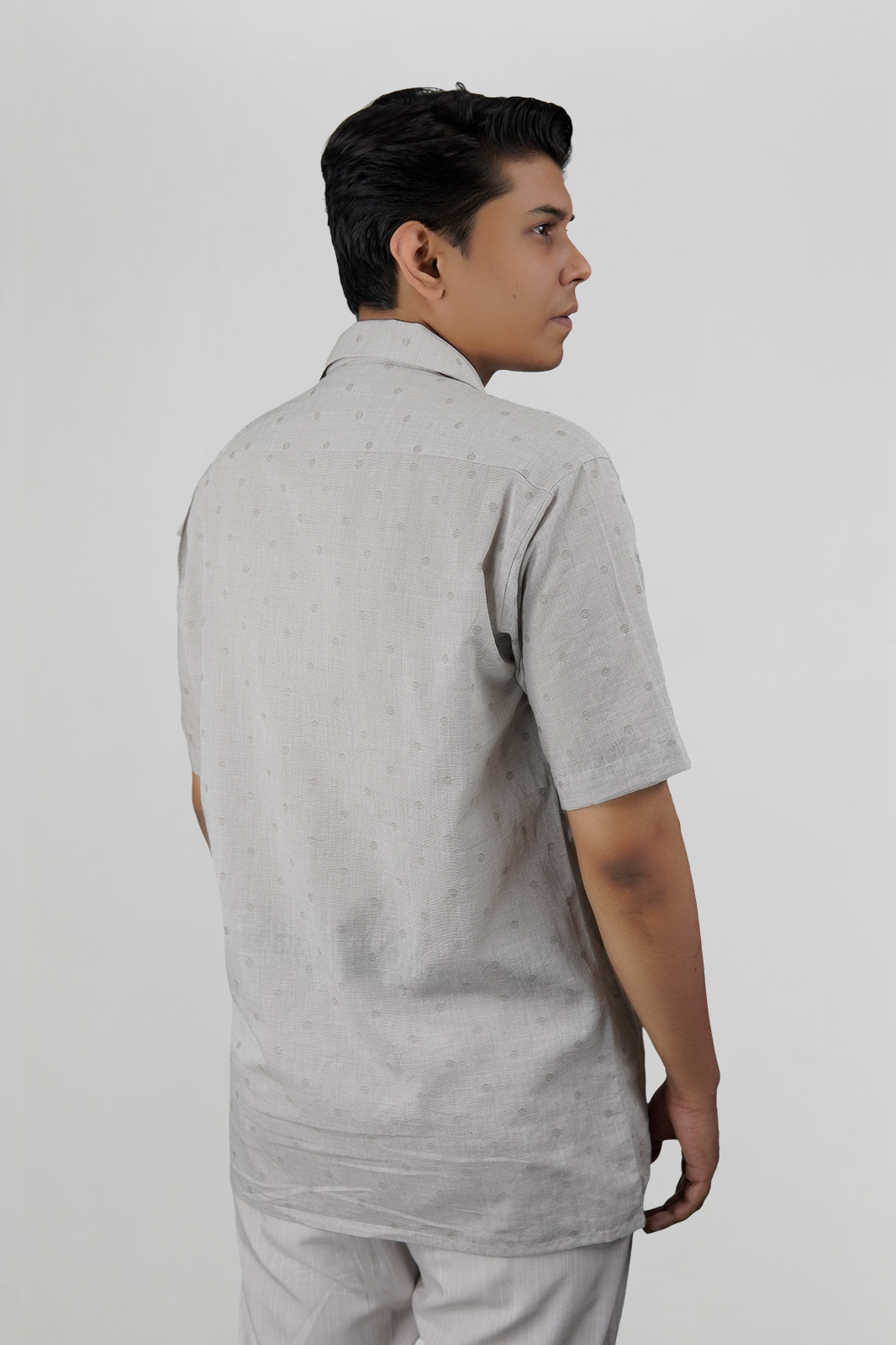 Cream & Brown Self-Textured Irish Cuban Shirt