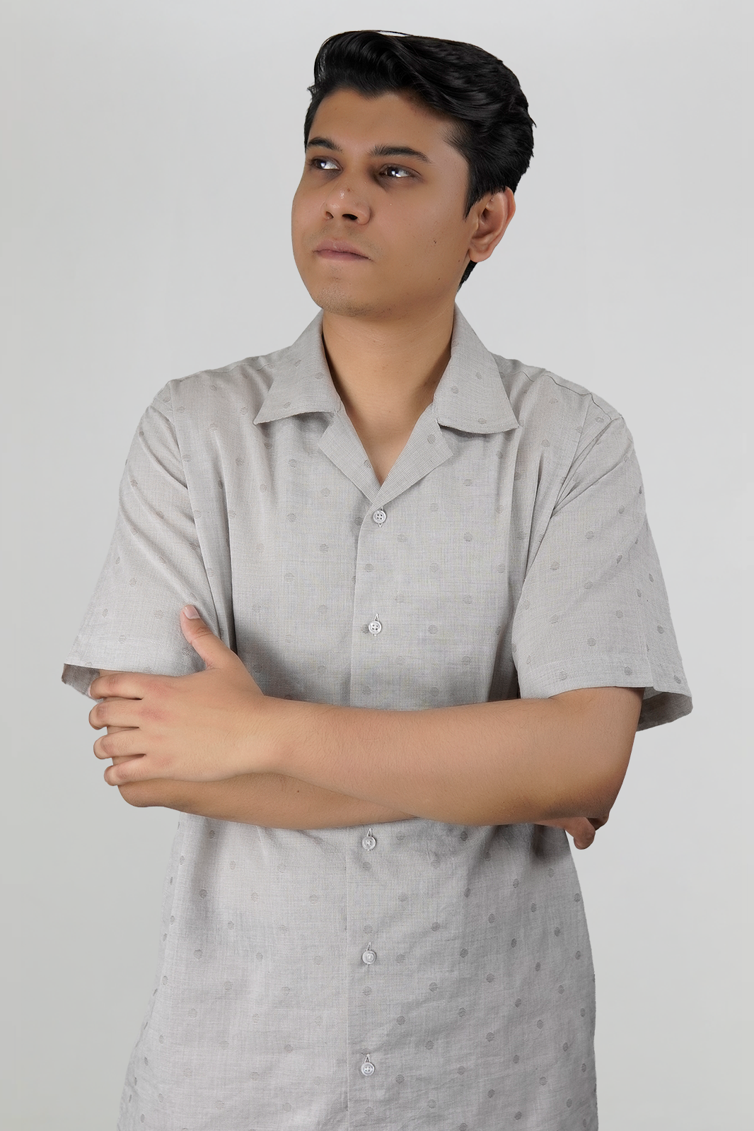 Cream & Brown Self-Textured Irish Cuban Shirt