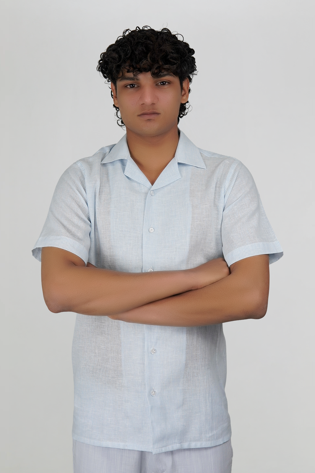 Coastal Blue Striped Irish Linen Cuban Shirt