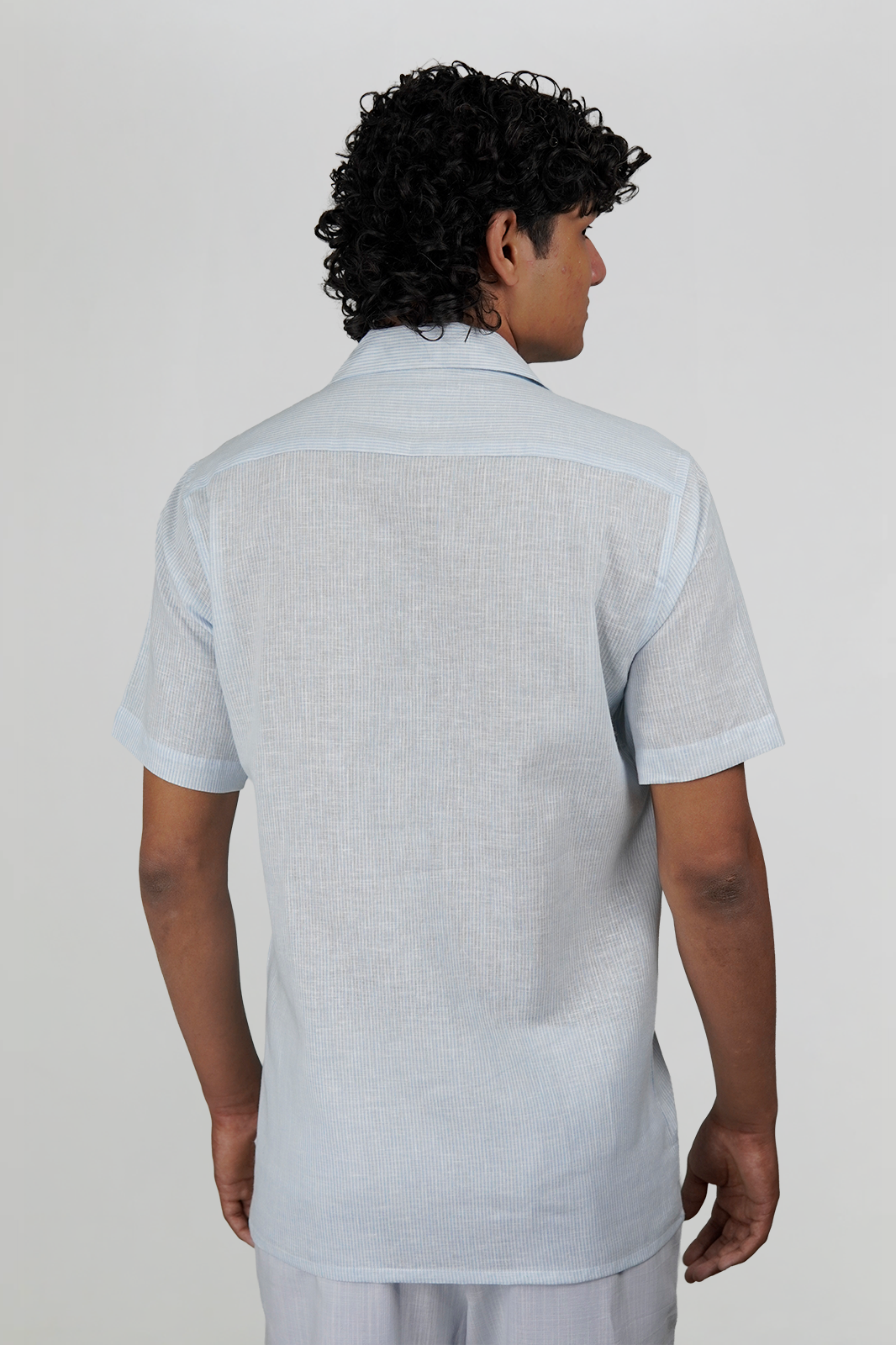 Coastal Blue Striped Irish Linen Cuban Shirt