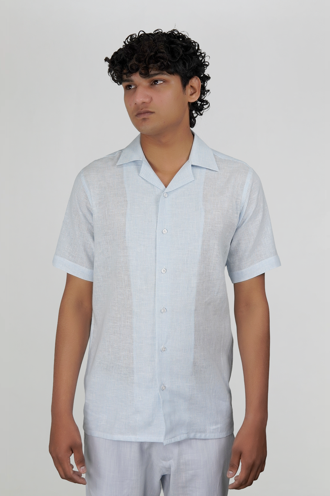 Coastal Blue Striped Irish Linen Cuban Shirt