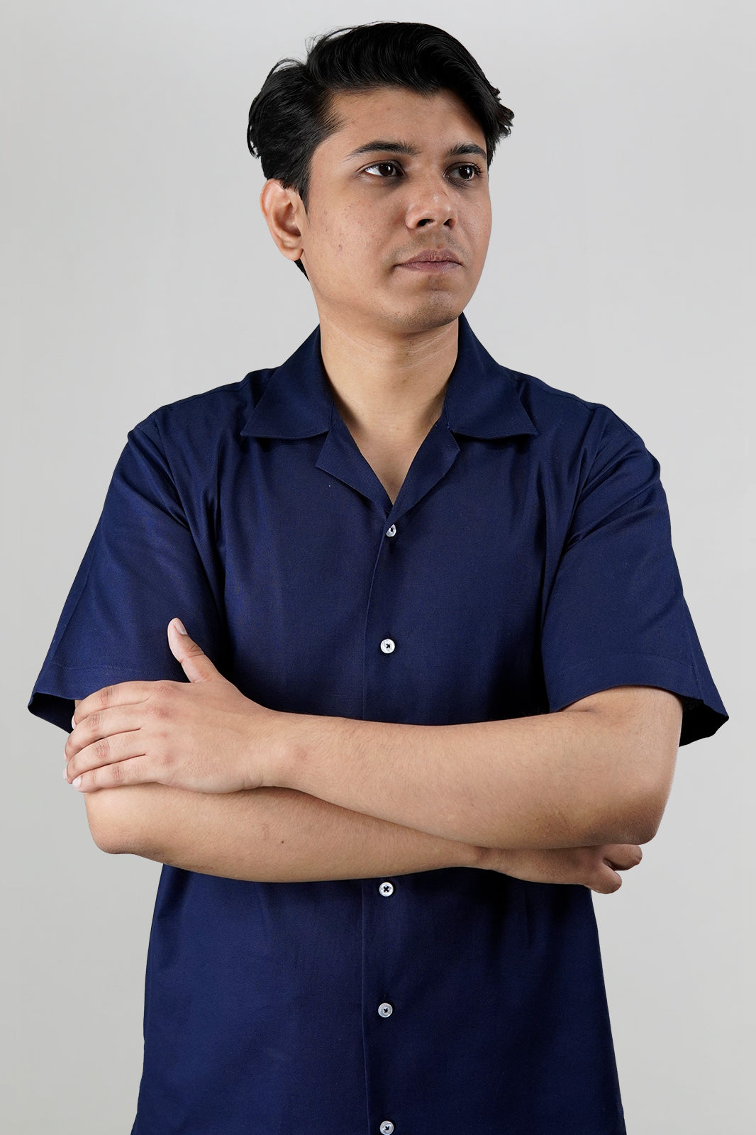 Deep Navy Irish Linen Cuban Collar Shirt