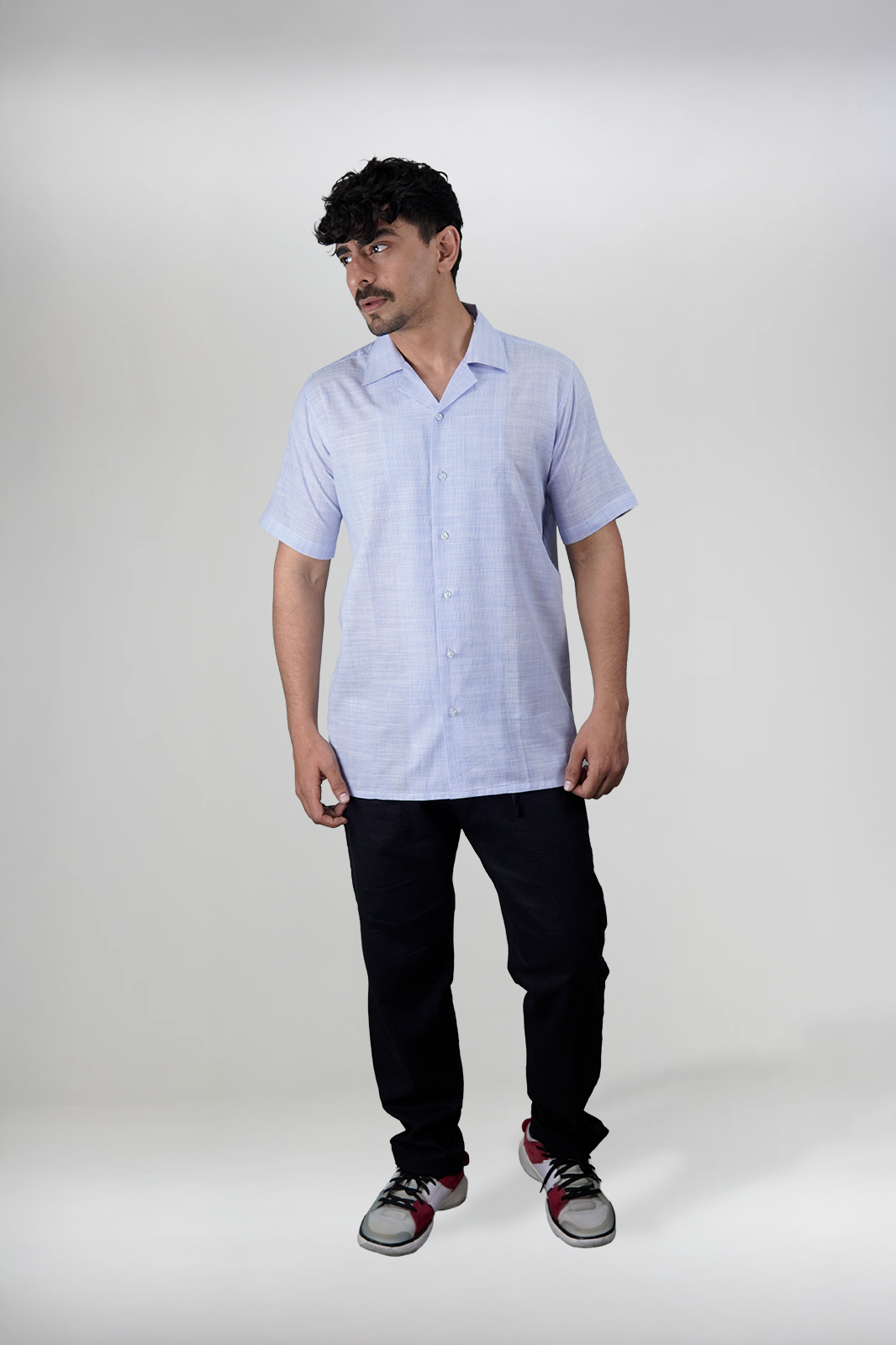 Light Royal Irish Linen Cuban Collar Shirt - White Trim