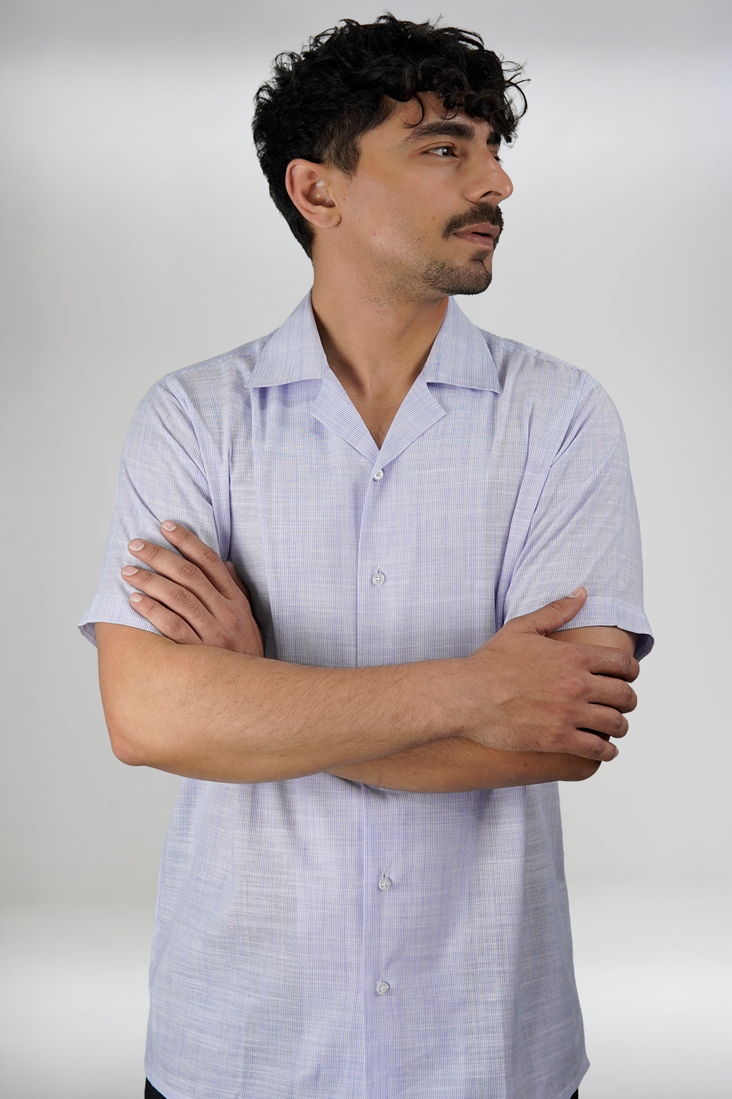 Light Royal Irish Linen Cuban Collar Shirt - White Trim