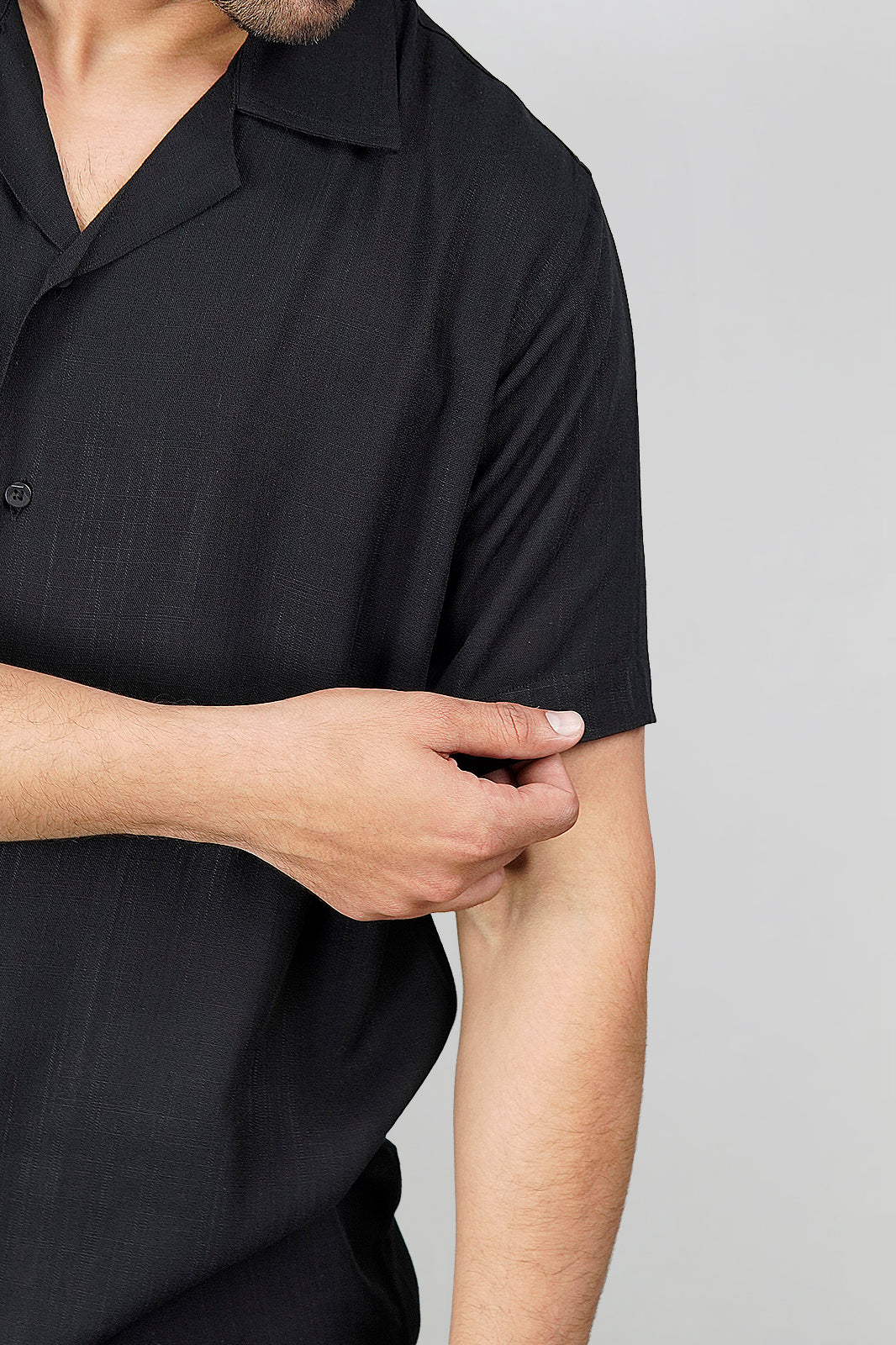 Midnight Black Irish Linen Cuban Collar Shirt