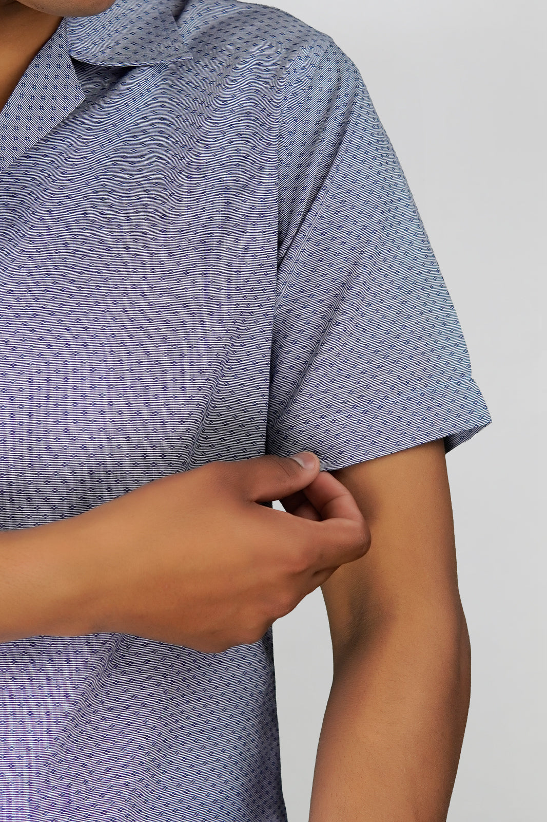 Navy & Grey Jacquard Cuban Shirt - Premium Weave