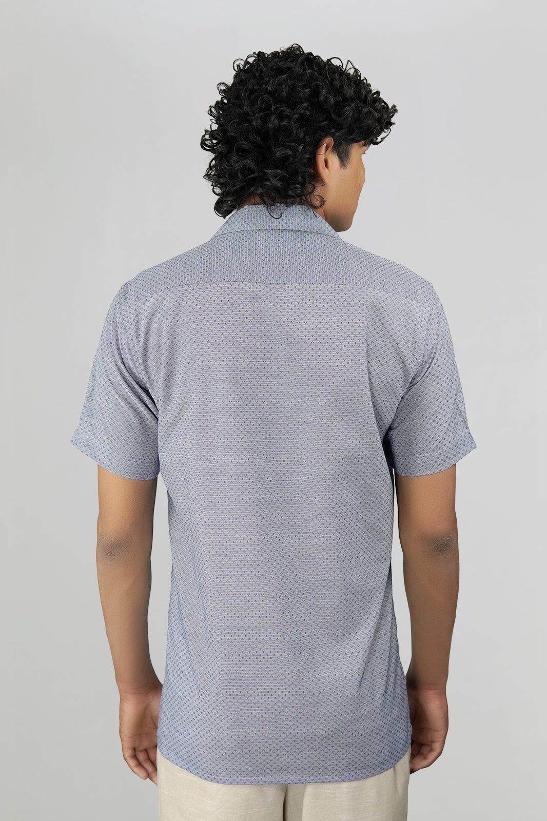 Navy & Grey Jacquard Cuban Shirt - Premium Weave