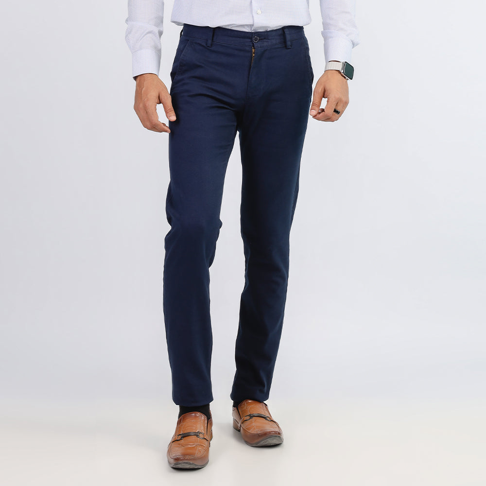 NAVY BLUE SELF TEXTURE COTTON CHINO PANT