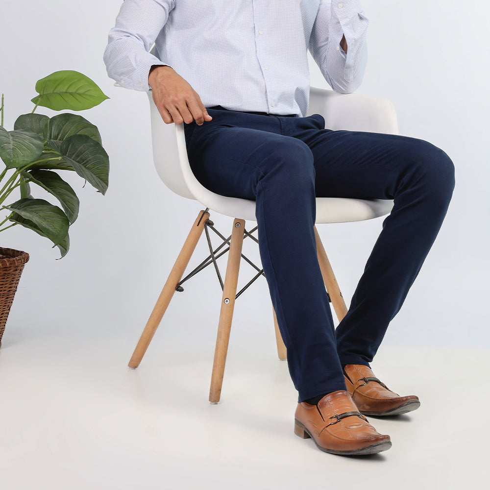 NAVY BLUE SELF TEXTURE COTTON CHINO PANT