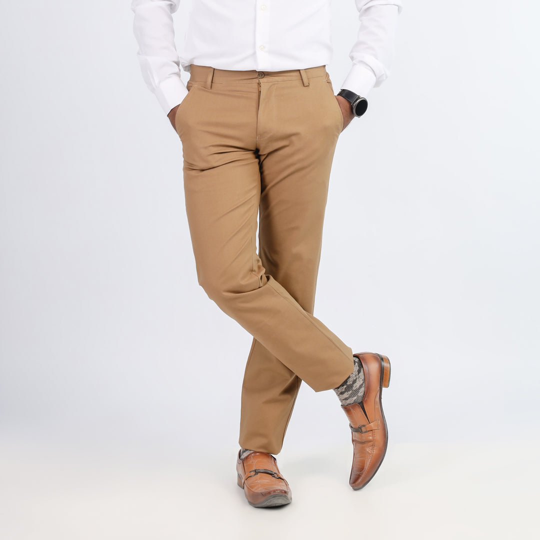 BROWN SELF TEXTURE COTTON CHINO PANT