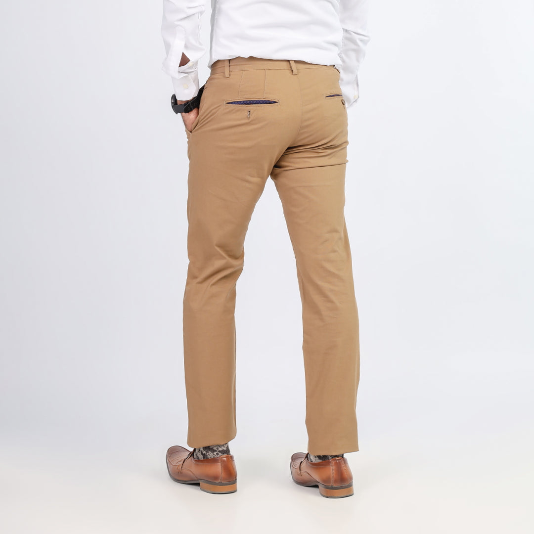 Brown Self Texture Cotton Chino Pant