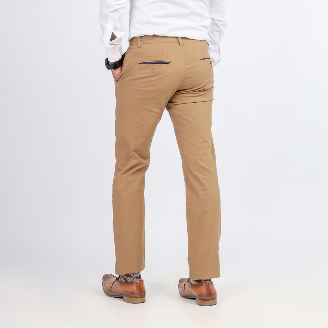 BROWN SELF TEXTURE COTTON CHINO PANT