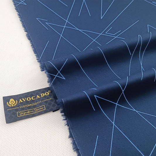 Navy & Light Blue Printed Unstiched Shirt Fabric