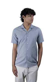 Navy & Grey Jacquard Cuban Shirt - Premium Weave